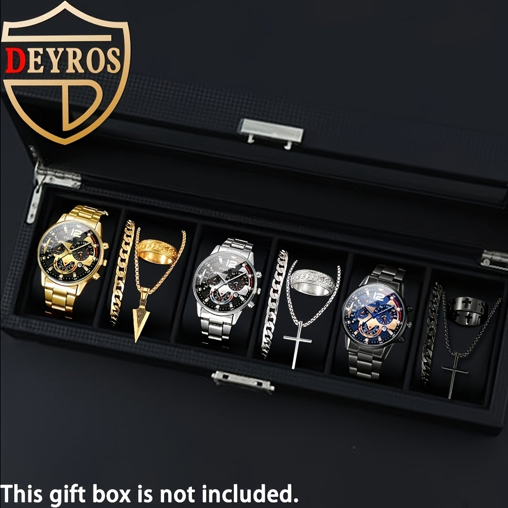 12-Piece Men's Watch and Jewelry Set with Three Quartz Watches and Nine Coordinating Accessories