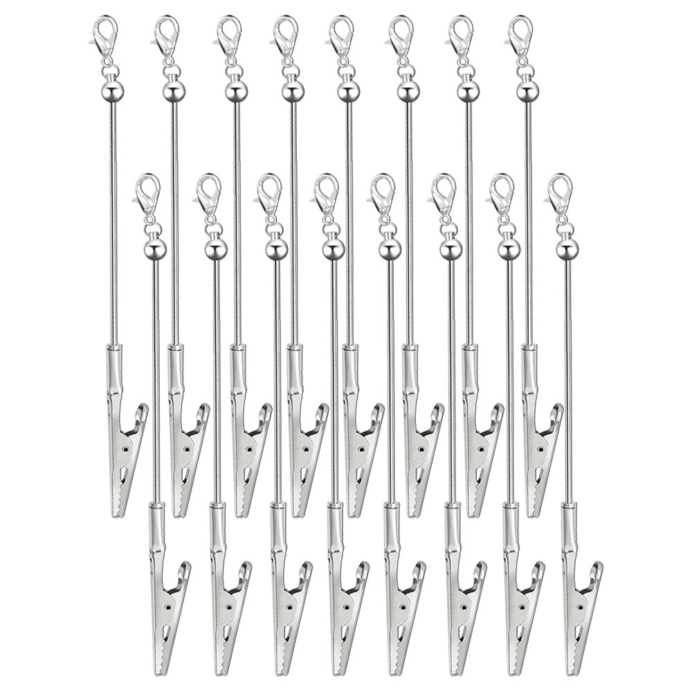 8- or 16-Piece Beaded Business Card Holder Clip Set with Alligator Clips in Silver, Gold or Assorted Colors