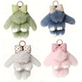 Keychain Set 4-Piece Plush Bunny Bag Charms with Bow Accents, Metal Rings and Four Pastel Color Options