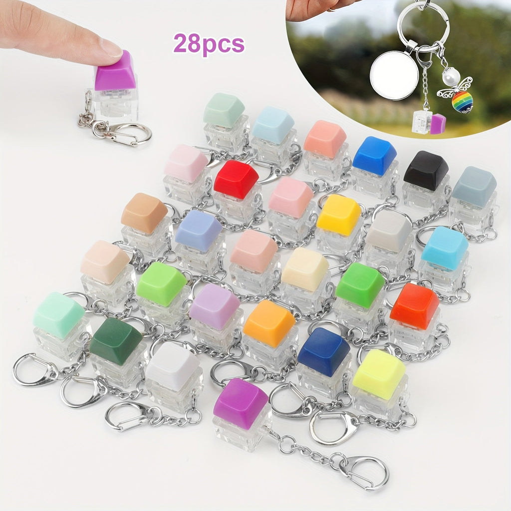 Keychain – Mechanical Keycap Set 28 Pcs – Clicky Fidget Finger Clicker with Audible Click Sound, Real Switch
