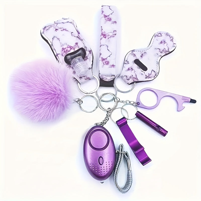 Keychain – Personal Alarm Set 130dB Emergency Siren – 10-Piece Women's Self Defense Safety Kit with Whistle