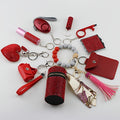 Keychain - Women's Safety Set 11 Piece, Personal Alarm, Door Lock, Mirror, Lipstick Case & More