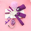 Keychain – Safety Set Women 9pcs Self Defense Gift Box – Personal Alarm Pom-Pom Survival Whistle Bottle Opener