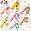 Keychain Set, Sanrio Character Charm Assortment with Color Wrist Straps, Split Rings and Accent Charms, 7-Piece Pack