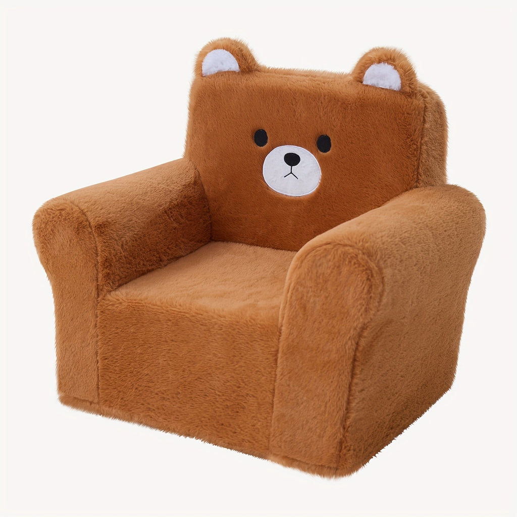 Kids Animal Sofa Chair with Teddy-Bear Fleece Cover in Square or Round Bear and Cat Shape Options