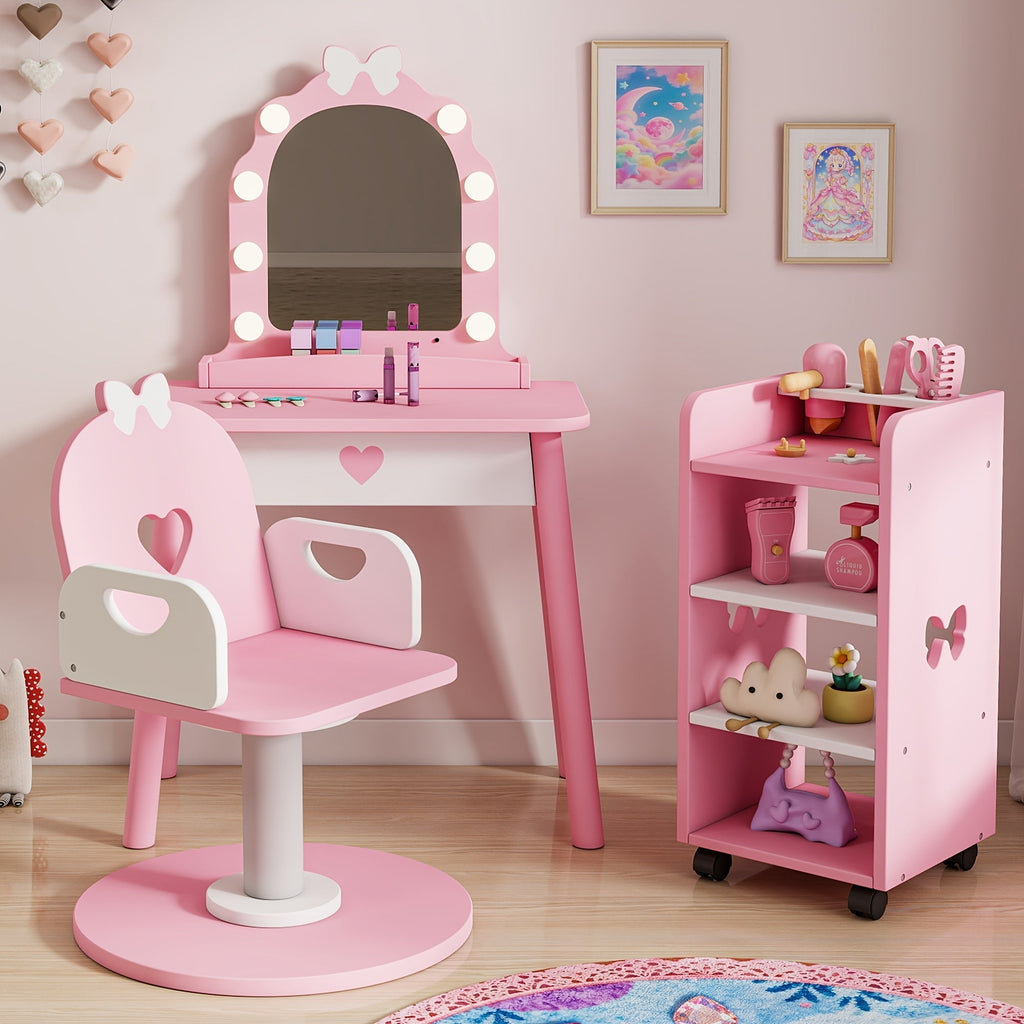 Kids Pretend Play Set with Lighted Mirror for Practical Everyday Home Use in Kids' Room