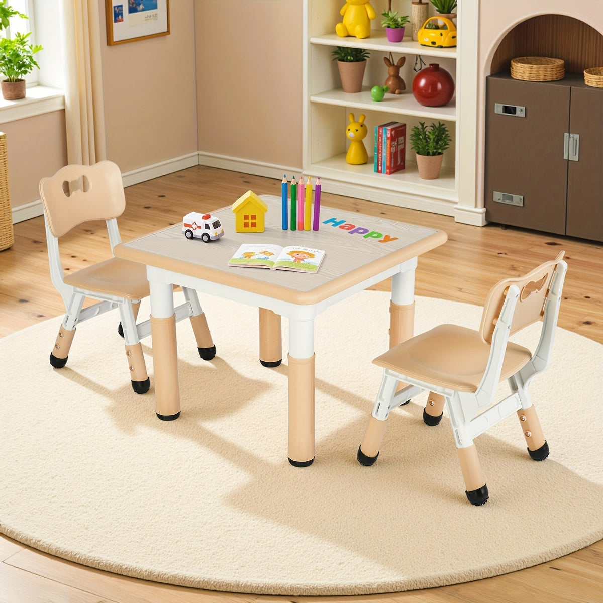 Height-Adjustable Kids Table and Four-Chair Set in Yellow or Grey with 23.6-Inch Square Top