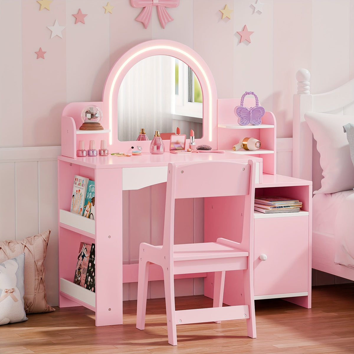 Kids Vanity Set with Lighted Mirror for Dressing and Daily Routines