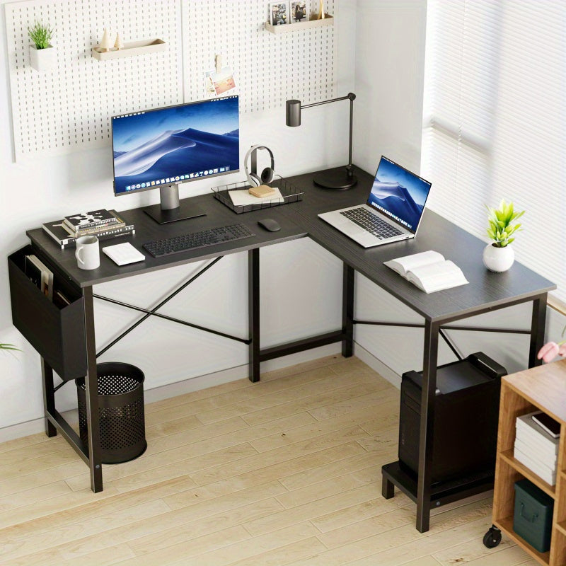43.3-Inch L-Shaped Computer Desk with Side Pocket, Lower Device Shelf and Four Color Options