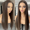 Lace Front Wig Straight 26-Inch Synthetic Style in Black or Brown-1 with 13x4 HD Front and Glueless Cap