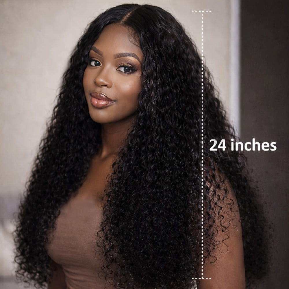 Lace Front Wig - Deep Wave for Women - 24 Inch Water Wave Synthetic Hair, Natural Black - product detail view 3