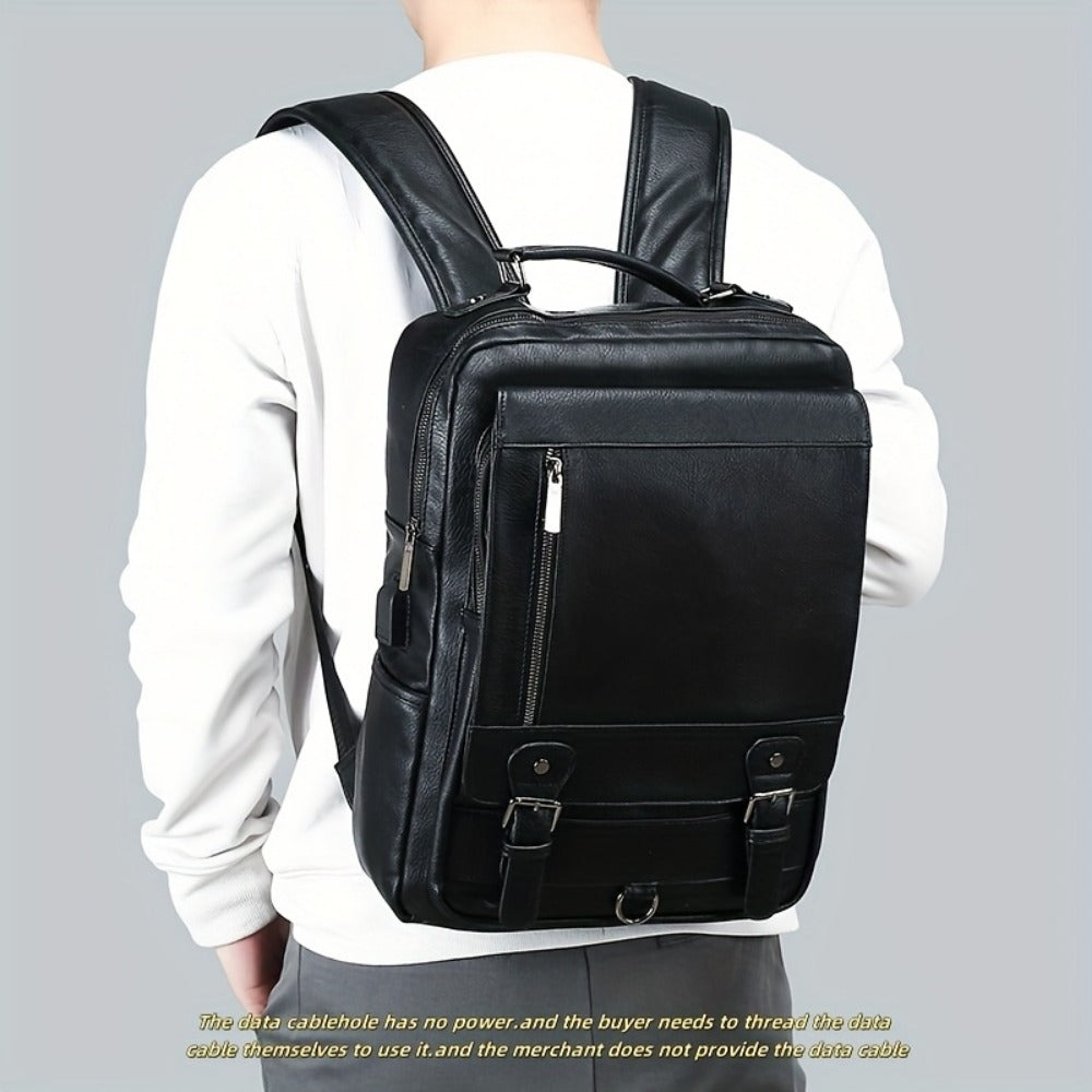 Laptop Backpack – 15.6 Inch, PU Leather, USB Charging, Anti Theft – detail view 4