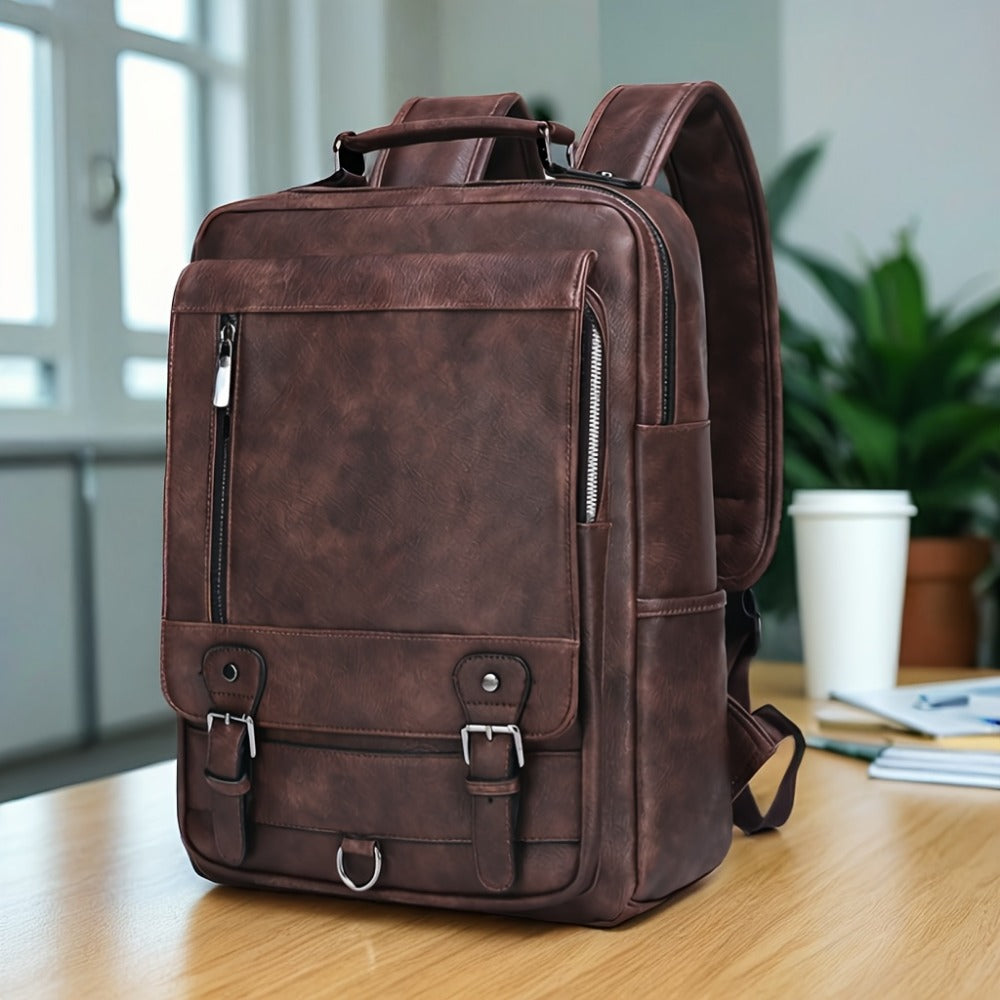 Laptop Backpack – 15.6 Inch, PU Leather, USB Charging, Anti Theft – front view