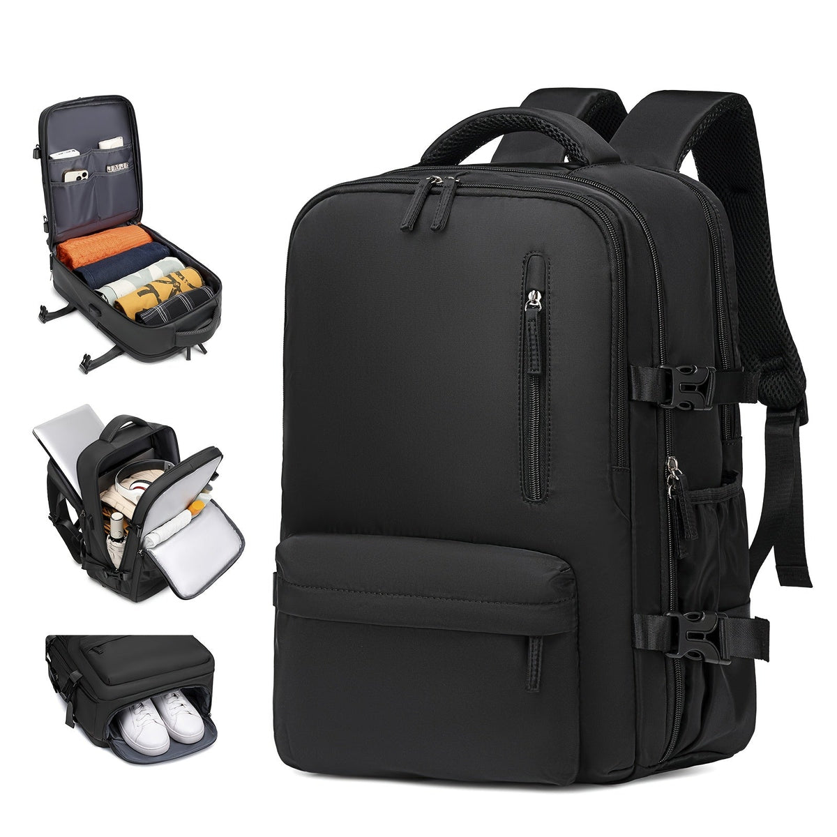 Laptop Backpack for 16-Inch Devices with USB Port, 180-Degree Opening and Spinner Wheels for Business Travel