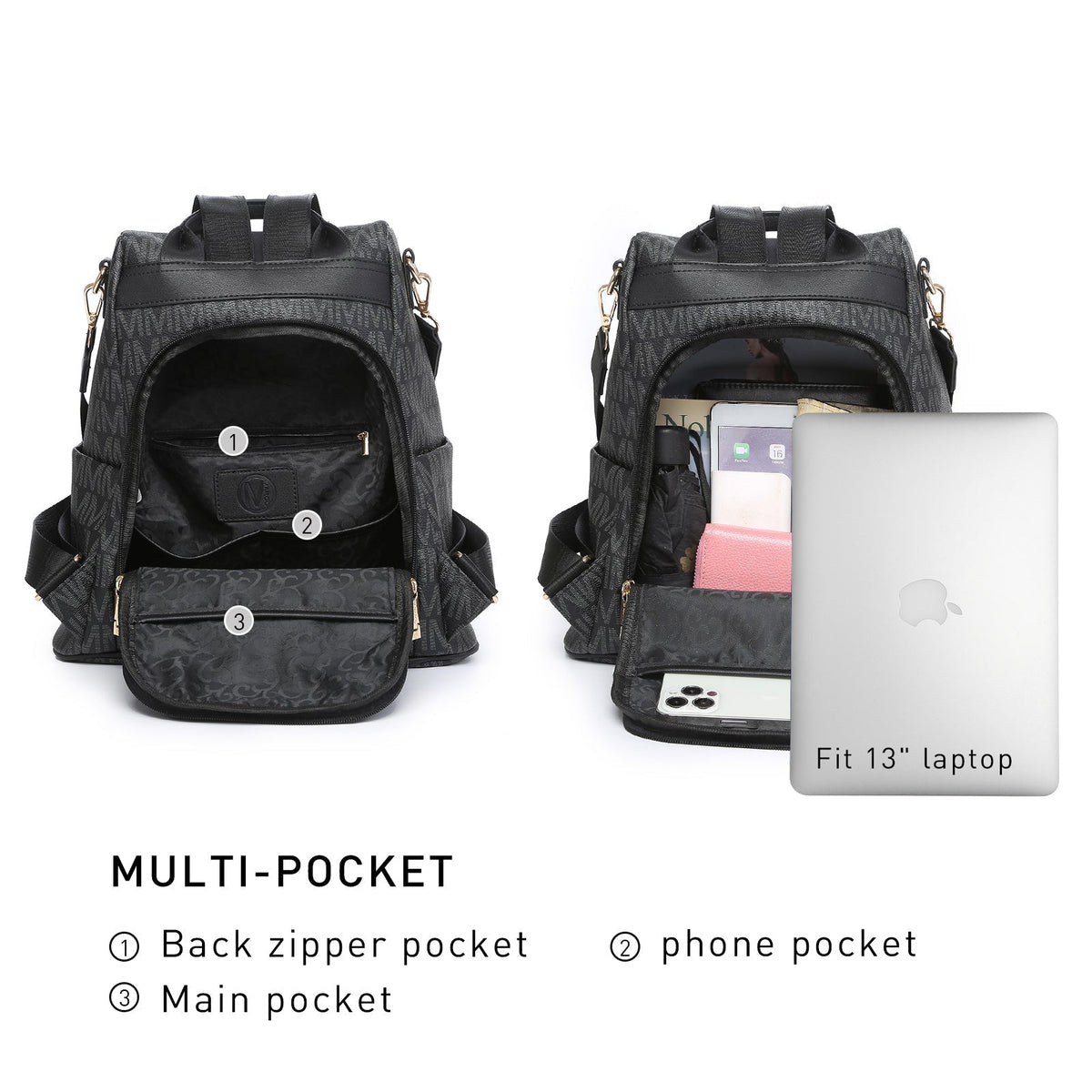 Laptop Backpack – 2 Piece, 10 Colors, Vegan Leather, Anti-Theft – detail view 33