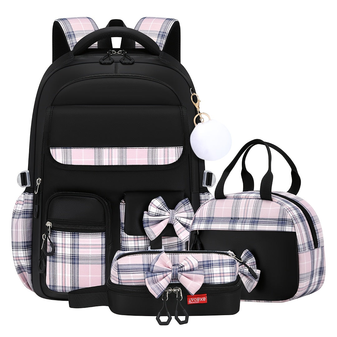 Laptop Backpack Three-Piece Bow-Tie Set with 15.6-Inch Sleeve and Separate Tablet Pocket for School