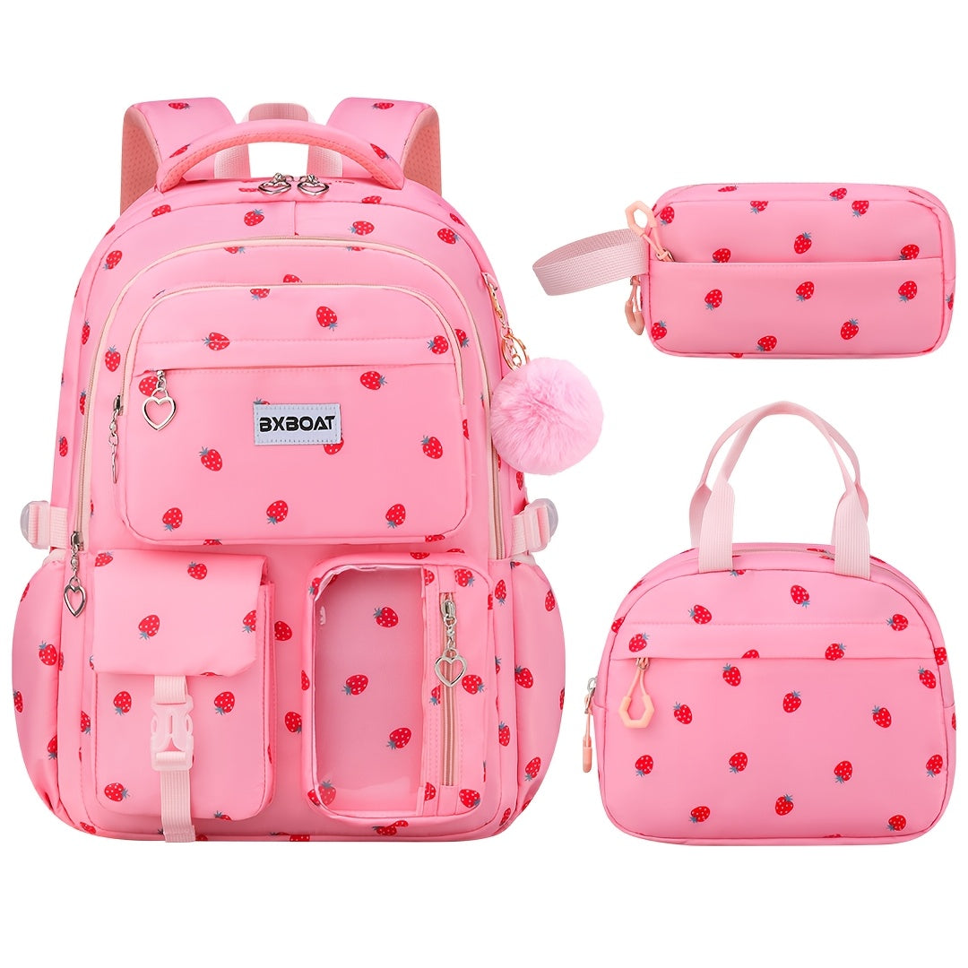 Laptop Backpack Three-Piece Printed Set with 15.6-Inch Sleeve and Travel Trolley Strap for School Days