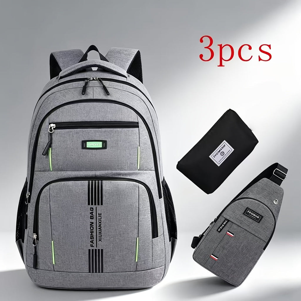 Laptop Backpack Three-Piece Large-Capacity Set for Commuting, School, Daily Use and Outdoor Travel
