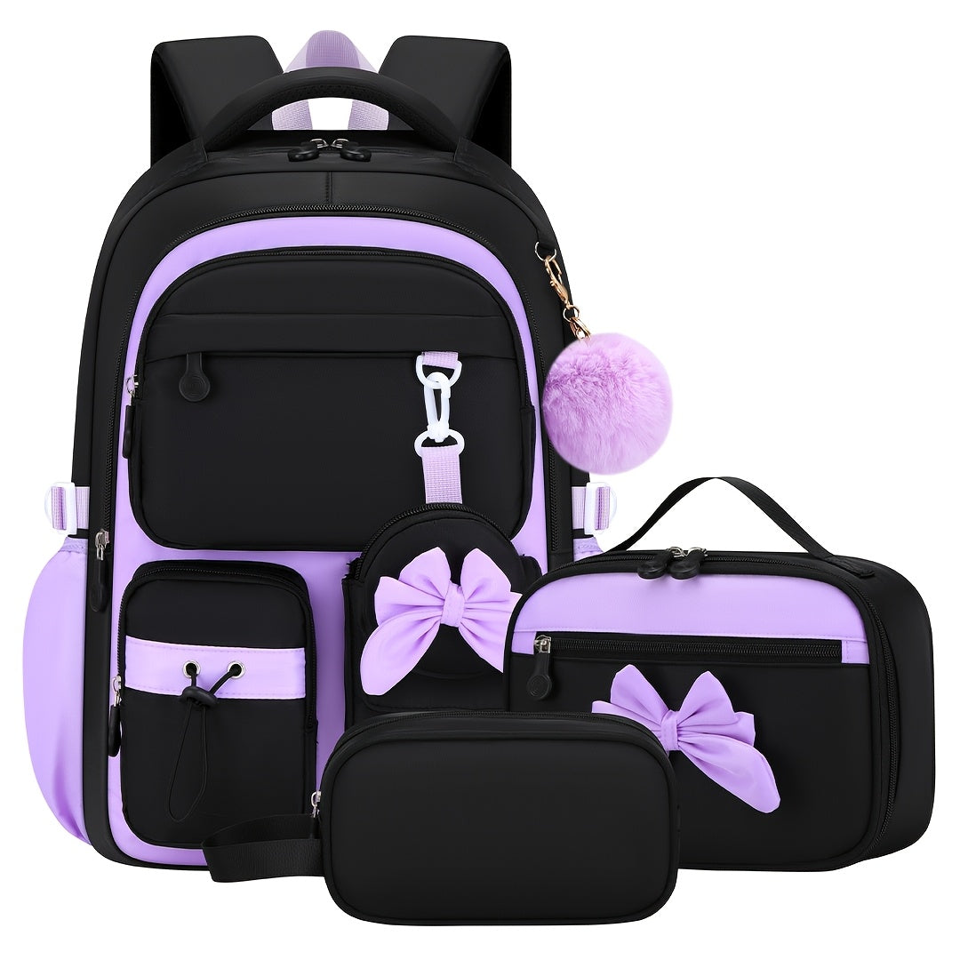 Laptop Backpack Three-Piece Bow Set with Device Pocket for School, Travel, Study and Daily Carry