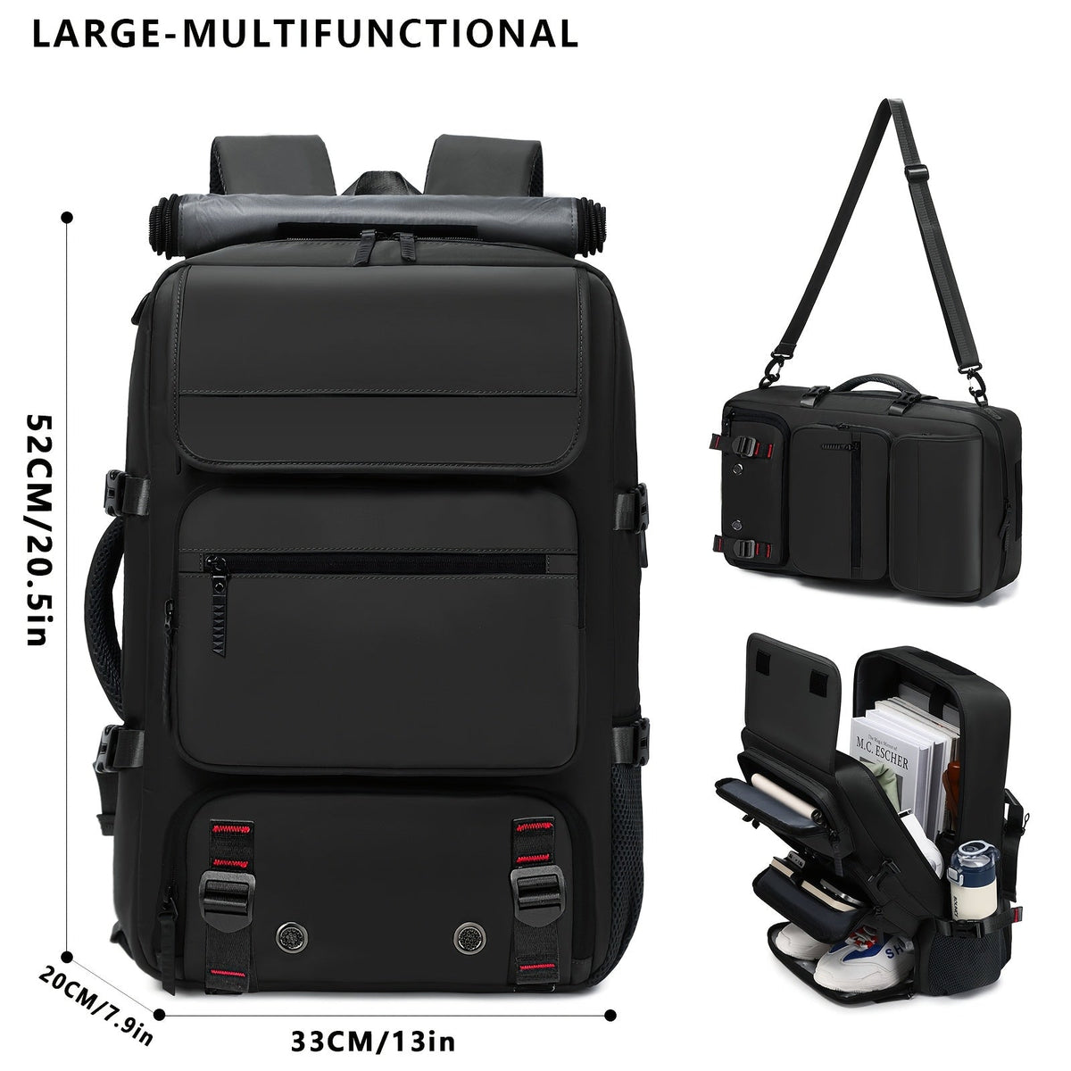 Laptop Backpack with Three-Way Convertible Carry, Padded Sleeve and Separate Shoe Compartment