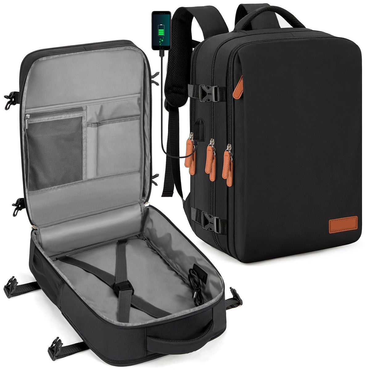 Laptop Backpack Expandable Carry-On with Wet-Dry Separation, Suitcase Opening& 3 Colors for Travel