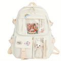 Laptop Backpack with Plush Pendant, Large-Capacity Pastel School Carry in Four Soft Colors