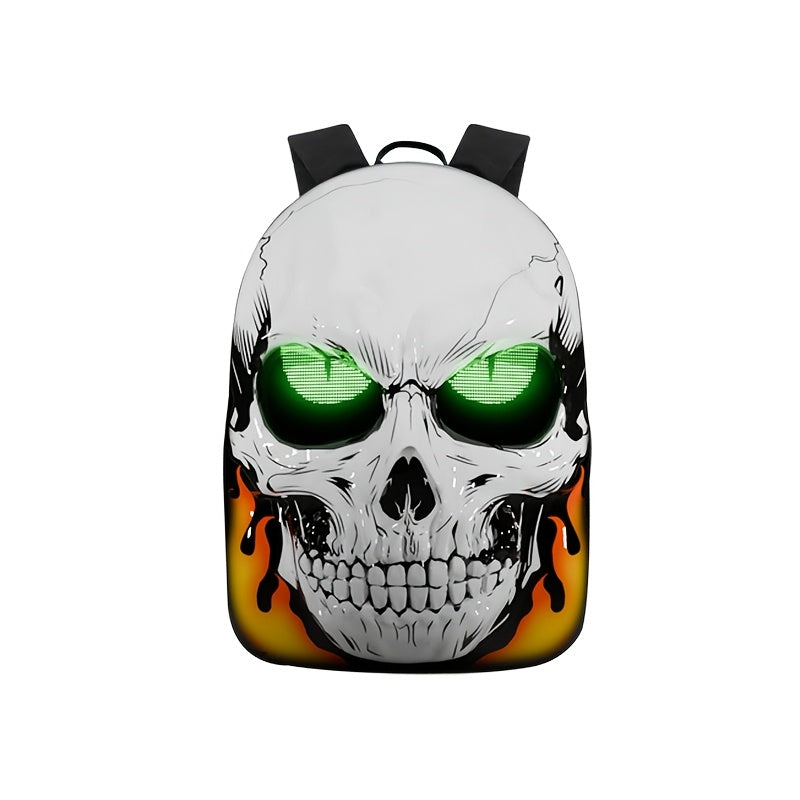 Laptop Backpack with Programmable LED Skull Face, App-Controlled Hard Shell for Cyberpunk Carry