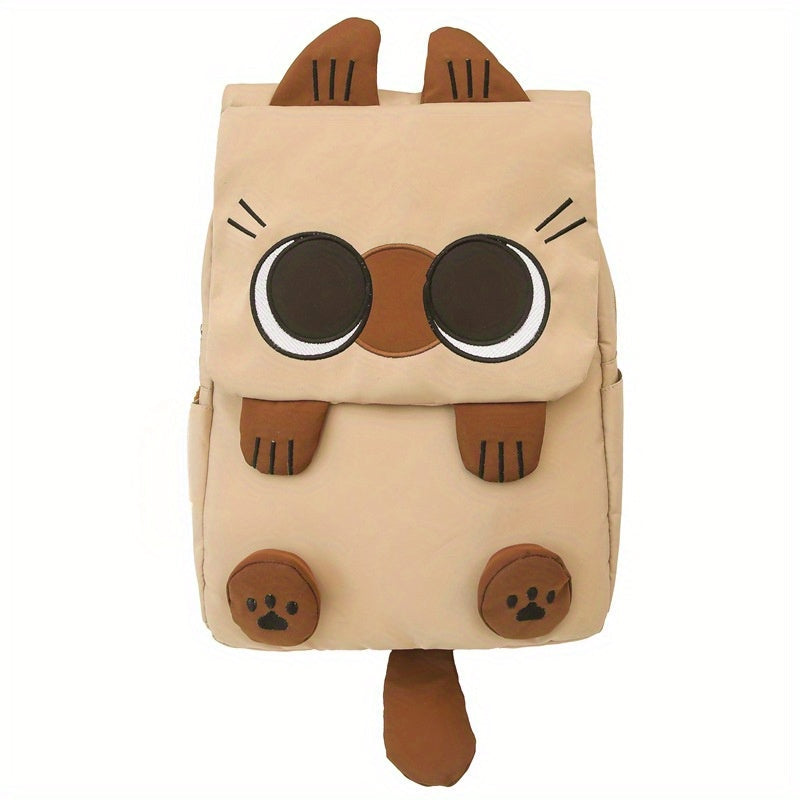 Laptop Backpack in Nylon with Siamese Cat Applique, Zippered Storage and Three Color Choices for School