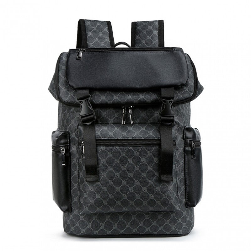 Laptop Backpack Vintage PU Leather Work Rucksack with Large Multi-Compartment Storage in Black