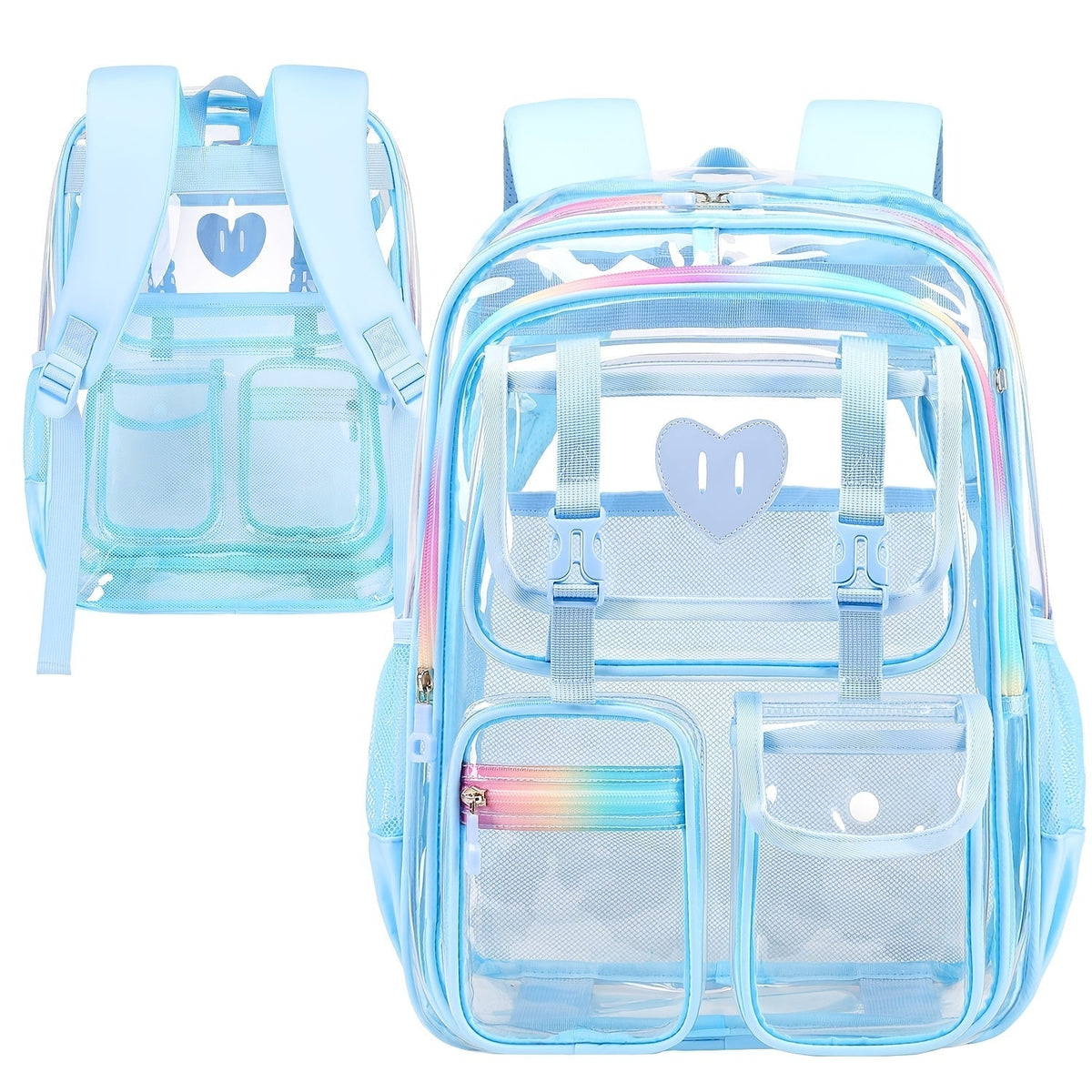 Laptop Backpack – PVC, Clear, Transparent, Multi-Pocket – detail view 13