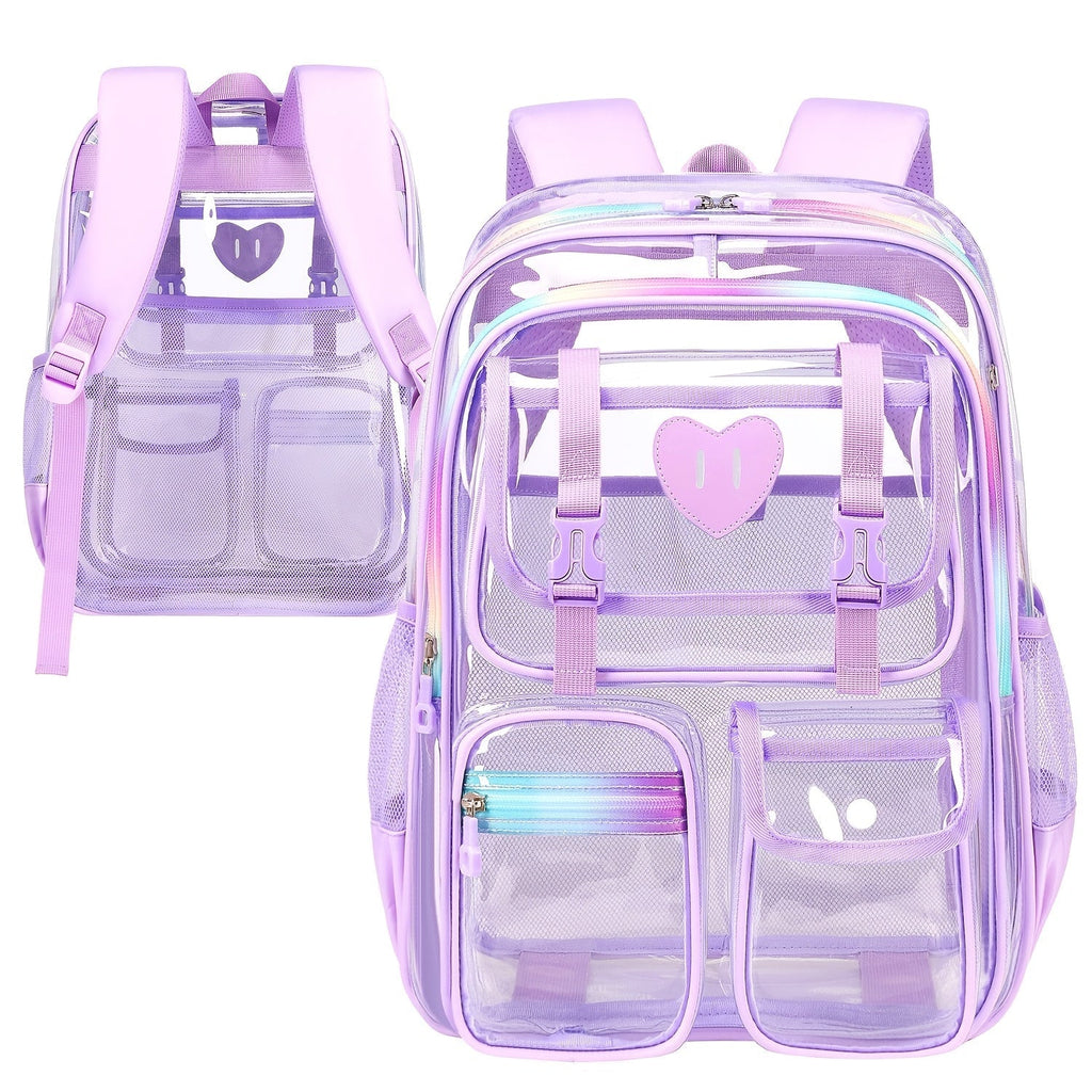 Laptop Backpack in Waterproof Clear PVC with Padded Straps, Reflective Trim and Multi-Pocket Storage