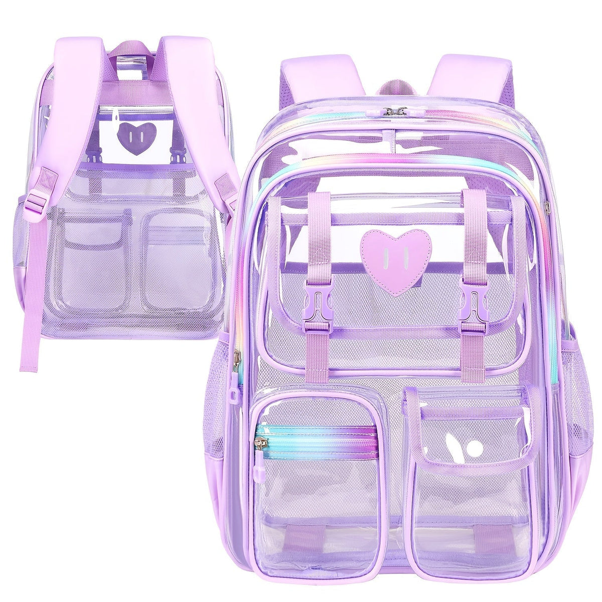 Laptop Backpack in Waterproof Clear PVC with Padded Straps, Reflective Trim and Multi-Pocket Storage