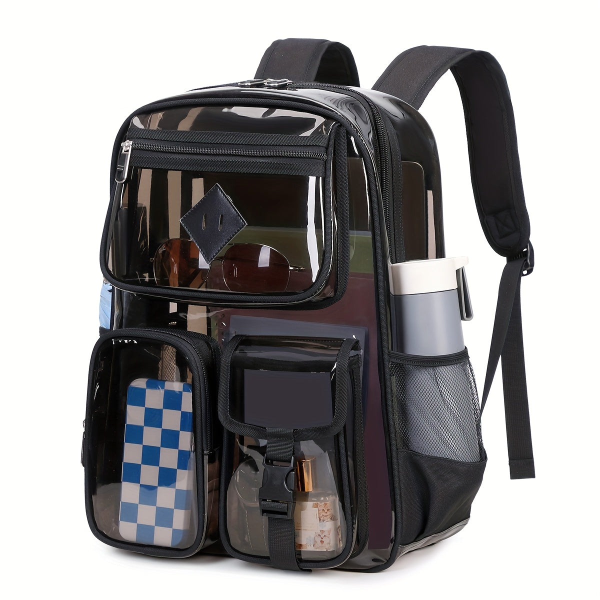 Laptop Backpack with Clear PVC Panels, Padded Shoulder Straps, Front Organizers and Three Accent Styles