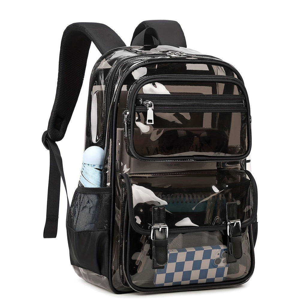 Laptop Backpack in Transparent PVC with Multi-Pocket Storage, Adjustable Straps and 4 Colors