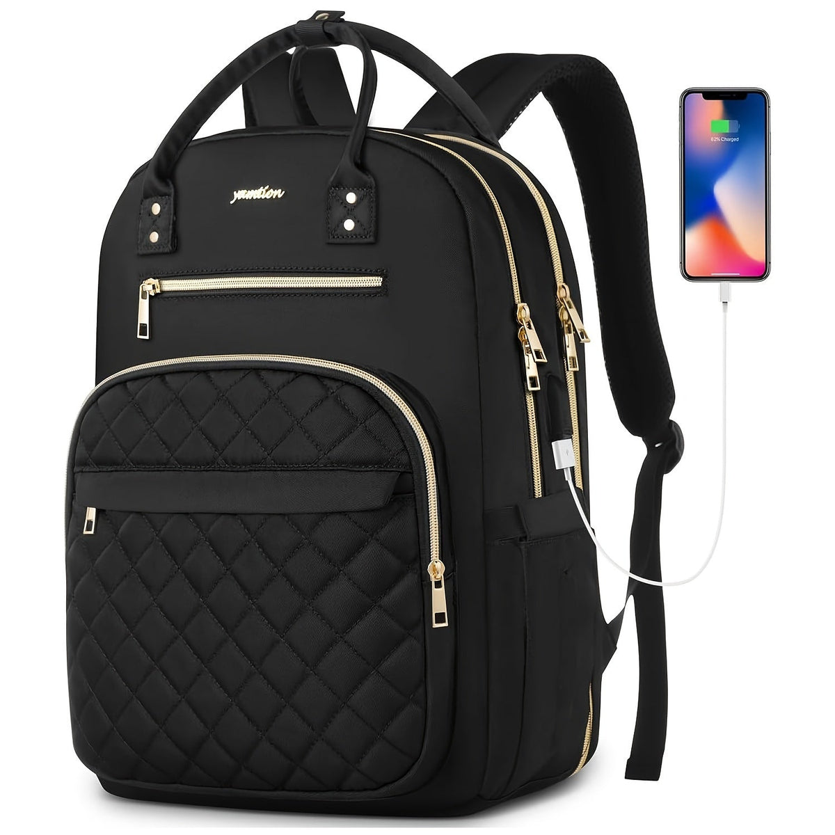 Laptop Backpack for Women with USB Charging Port, Padded Sleeve& Black School-to-Office Style