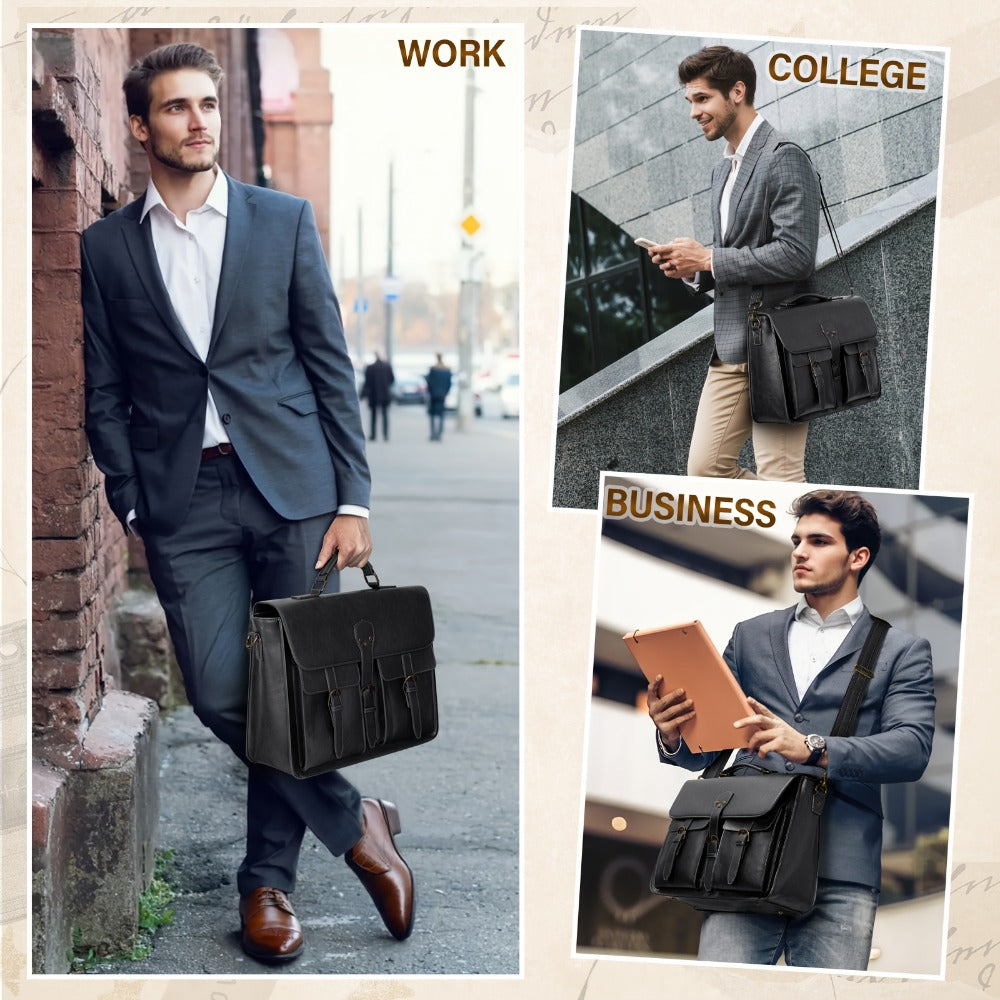 Laptop Bag for 15.6-Inch Devices with Interior and Exterior Pockets, Sectioned Storage and Black Finish