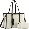 Laptop Bag Canvas Tote for 15.6-Inch Devices with Leather Accents, Adjustable Strap and Clutch