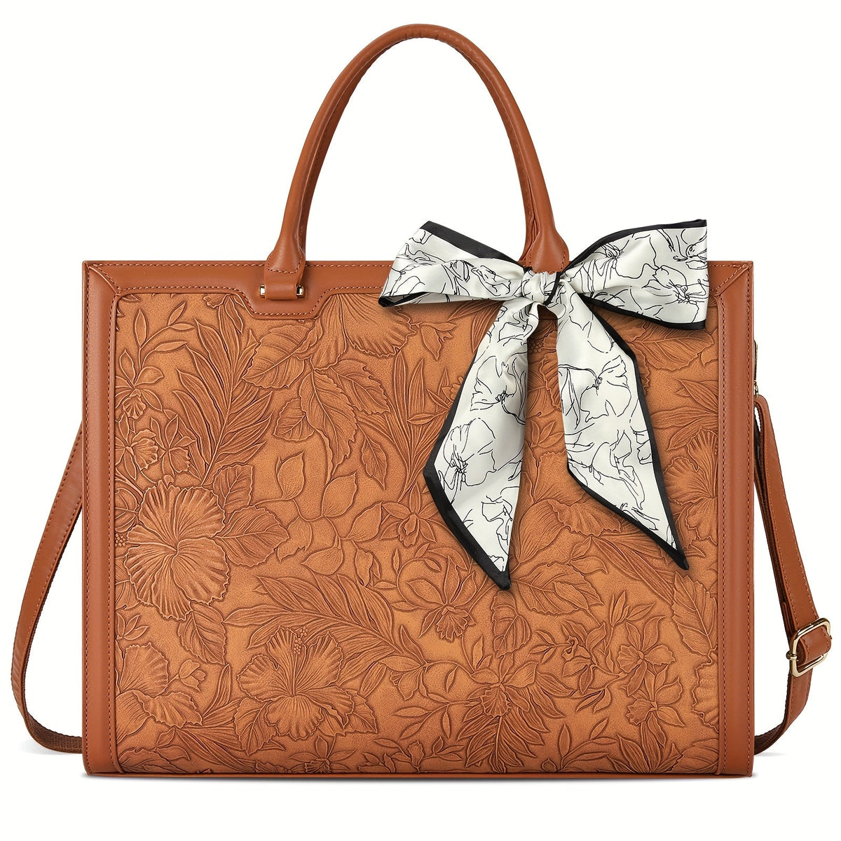 Laptop Bag Tote for 15.6-Inch Devices in Lightweight Textured Leather Look with 2 Colors for Work