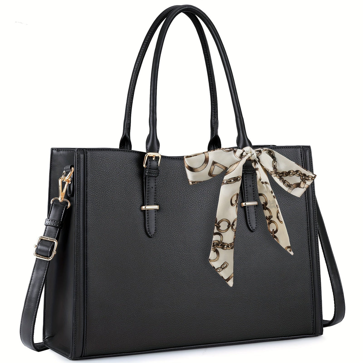 Laptop Bag Tote for 15.6-Inch Devices with Black Exterior, Structured Handles and Multi-Pocket Work Storage