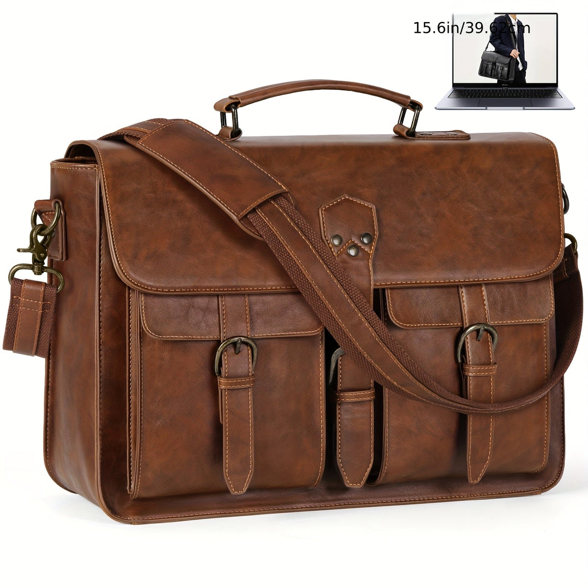 Laptop Bag Messenger for Devices up to 18 Inches with Vintage Brown Canvas and Large Work Storage