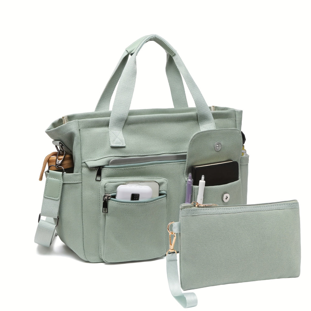 Laptop Bag Canvas 2-Piece Set with Nylon Lining, Adjustable Strap and 18 Size-Color Variants