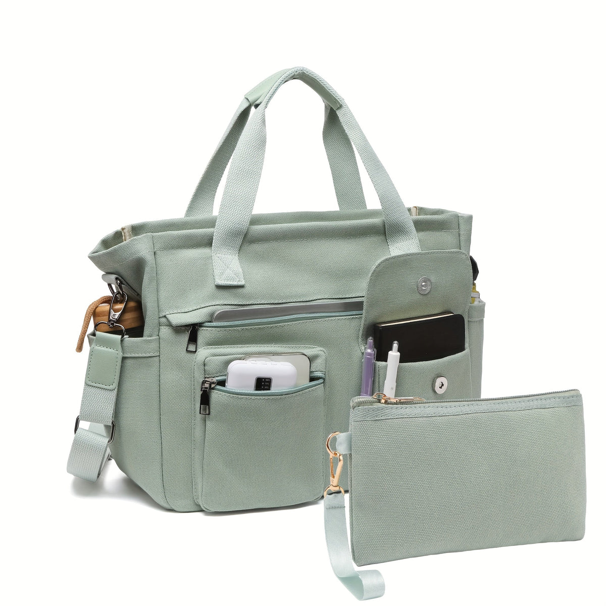 Laptop Bag Canvas 2-Piece Set with Nylon Lining, Adjustable Strap and 18 Size-Color Variants