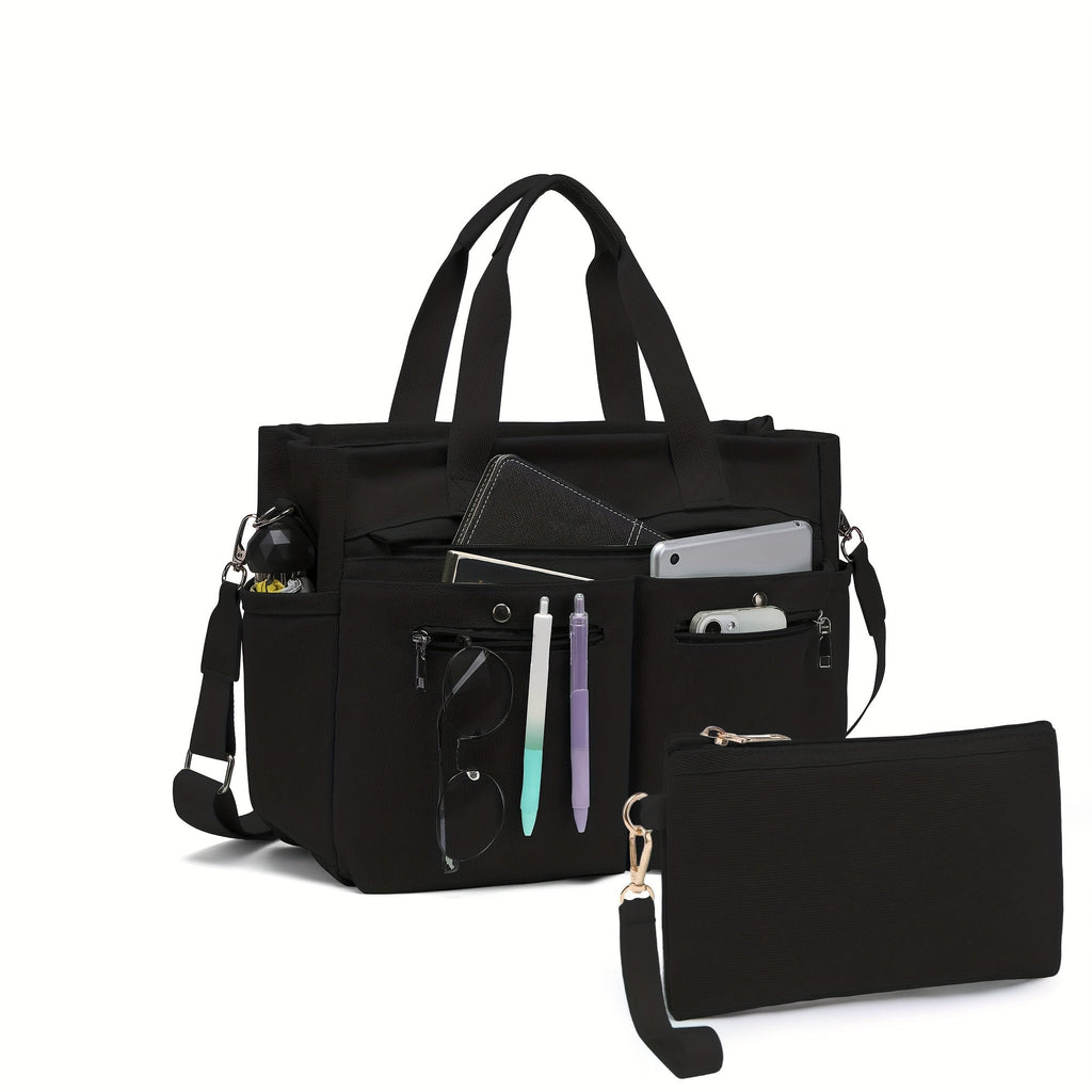 Laptop Bag 2-Piece Canvas Work Tote & Crossbody Hobo Set in 2 Sizes and 9 Colors for Work & Travel
