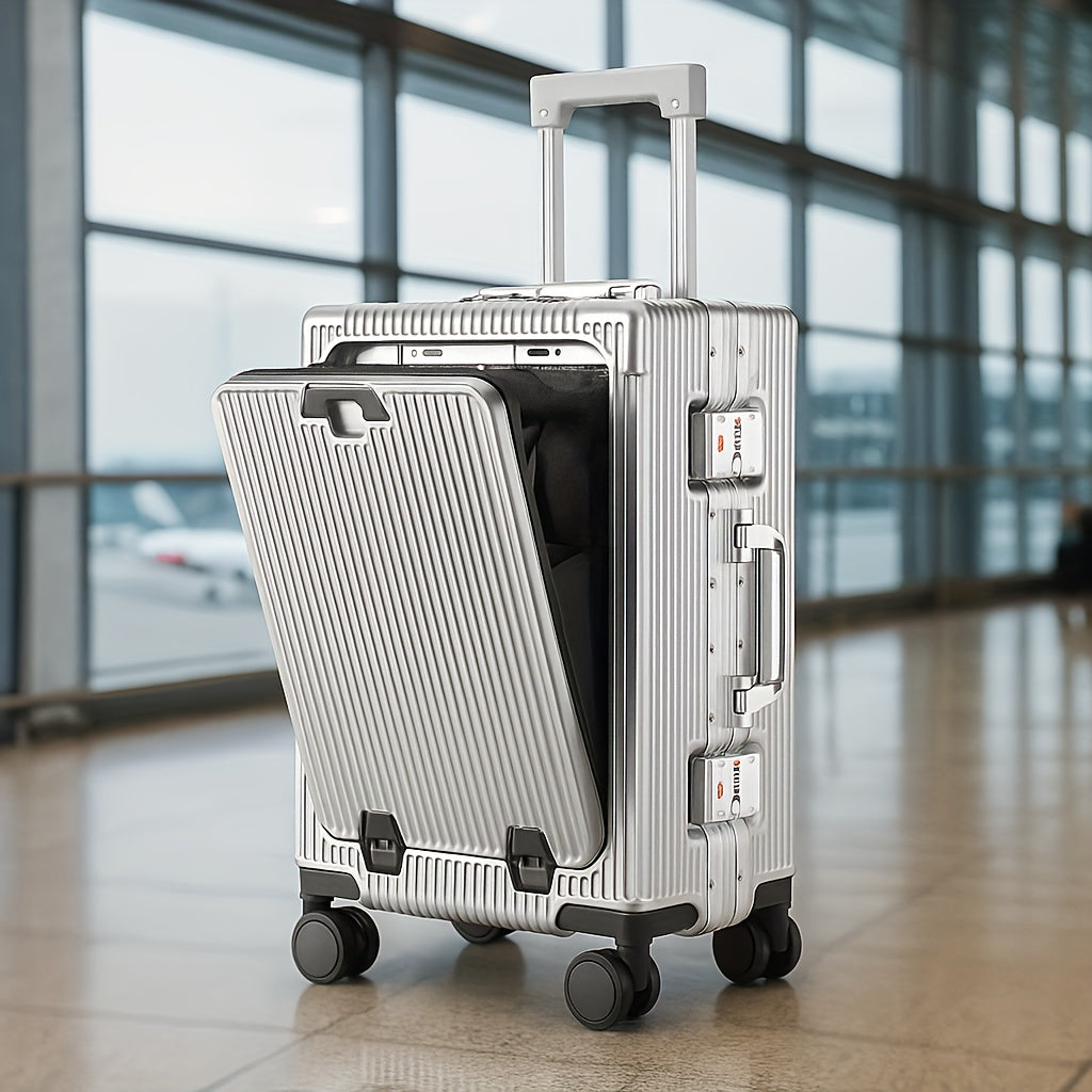 20-Inch Front-Opening Spinner Suitcase with USB Port, Cup Holder, Lock and Three Color Options