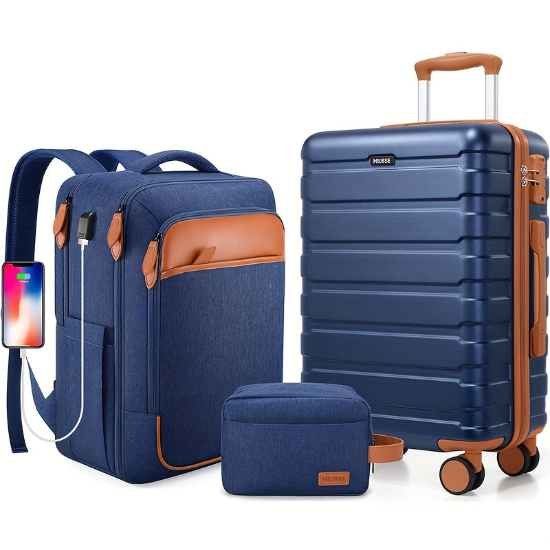 3-Piece ABS and PC Hardshell Spinner Luggage Set with TSA Lock, Device Sleeve and Seven Colors