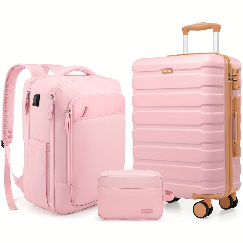 3-Piece ABS and PC Hardshell Spinner Luggage Set with TSA Lock, Device Sleeve and Seven Colors