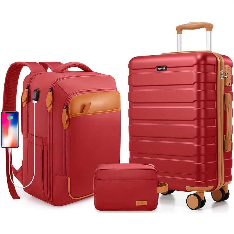 3-Piece ABS and PC Hardshell Spinner Luggage Set with TSA Lock, Device Sleeve and Seven Colors