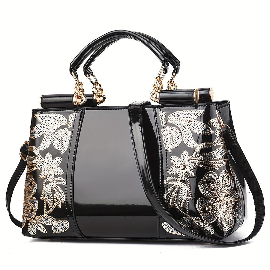 Embroidered Satchel with Adjustable Shoulder Strap, Top Handle & 2 Rich Colors for Work & Travel