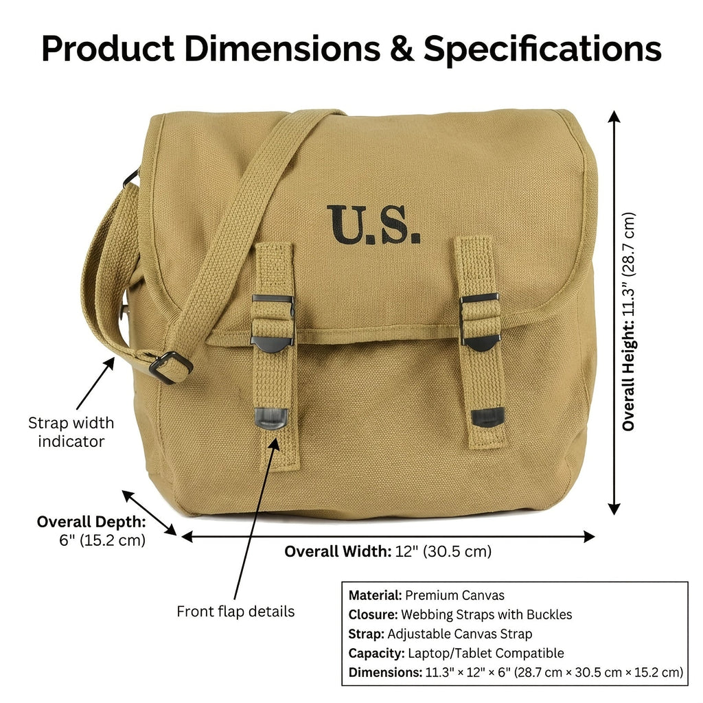 Laptop Bag Canvas Messenger with Buckle Flap, Multi-Pocket Storage and Removable Shoulder Strap