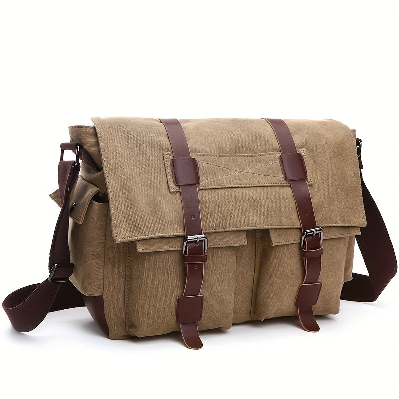 Patchwork Canvas Messenger Bag with Postman Flap and 3 Earth-Tone Colors with the Listed Color, Size or Set Options for Everyday Carry